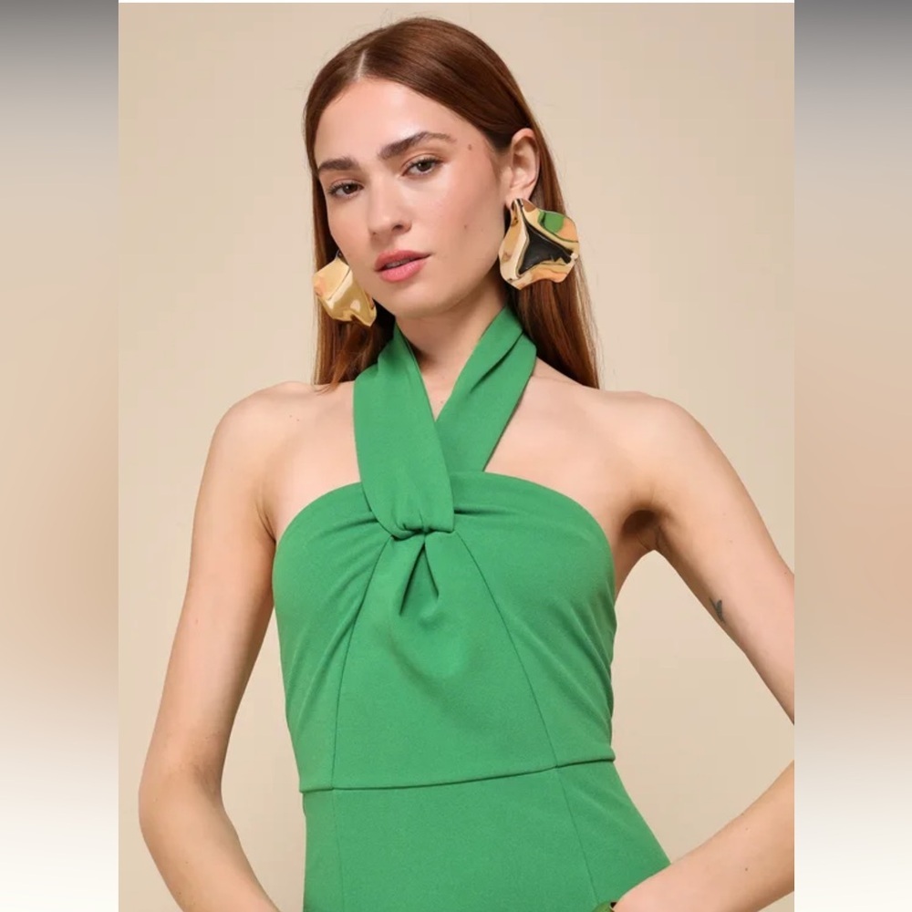 Lulus NWT Mesmerizing Perfection Green Halter Neck Backless Maxi Dress Small - Picture 4 of 6